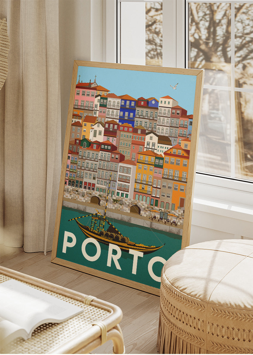 Porto City of Wine Poster & Canvas Print – Vintage Illustrated Portugal Travel Art