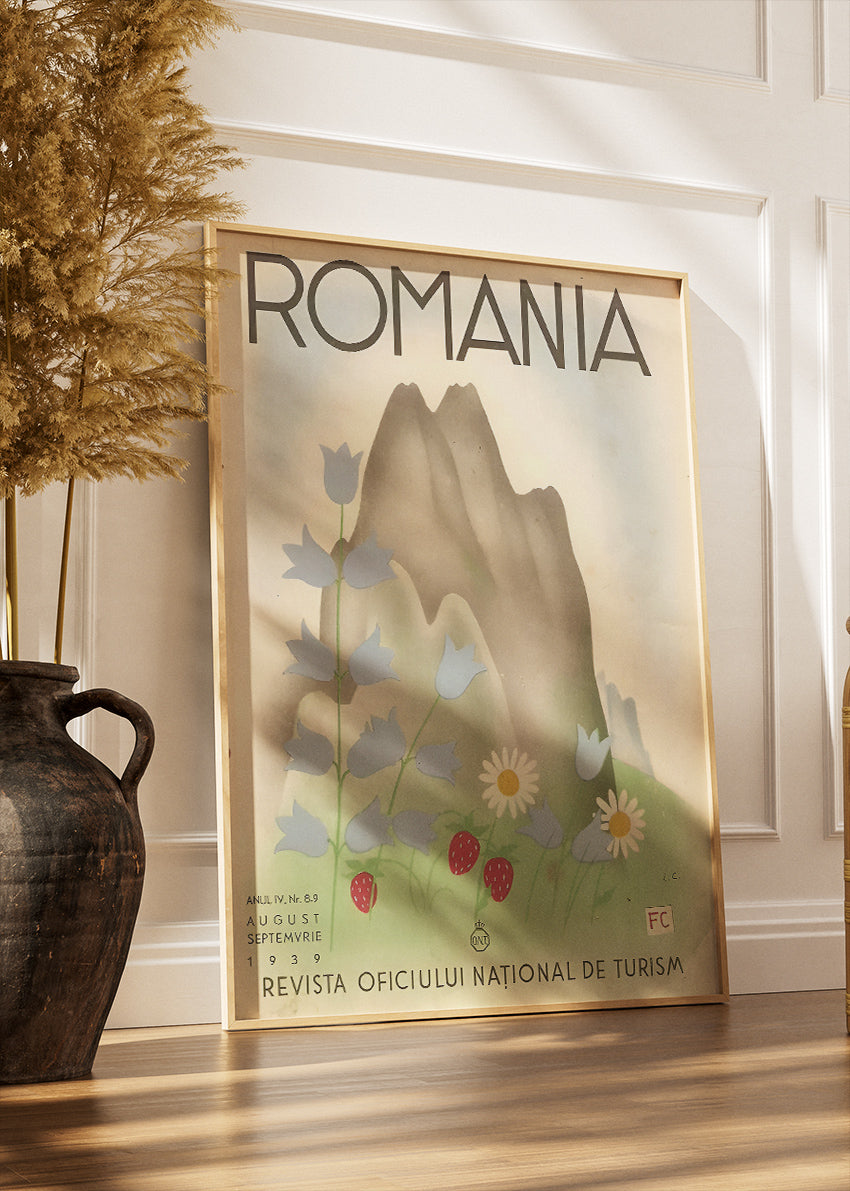 Romania Vintage Mountain & Wildflower Poster & Canvas Print – Classic Romanian Travel Art
