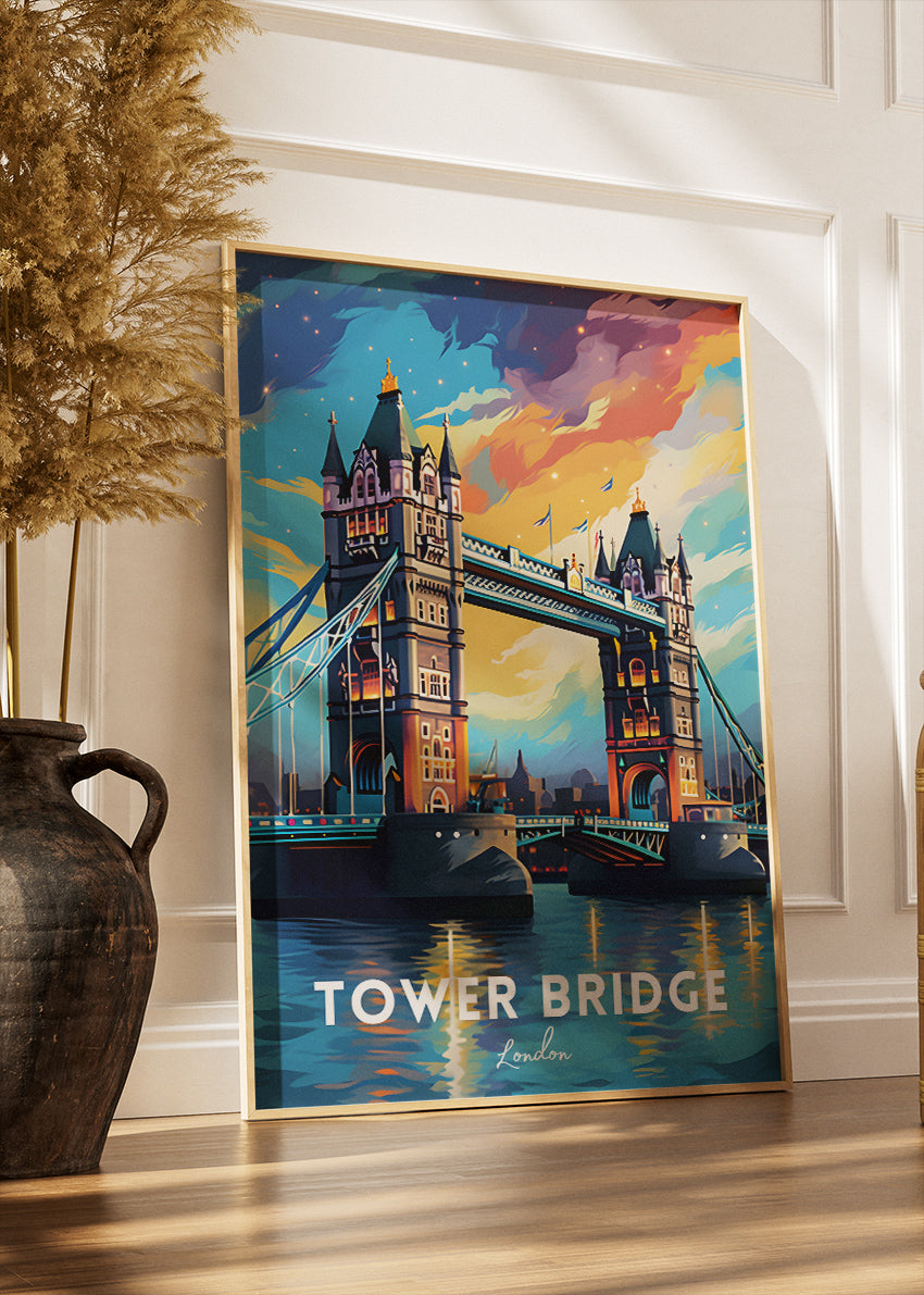 Tower Bridge London Poster & Canvas Print – Vibrant Night Sky Travel Art