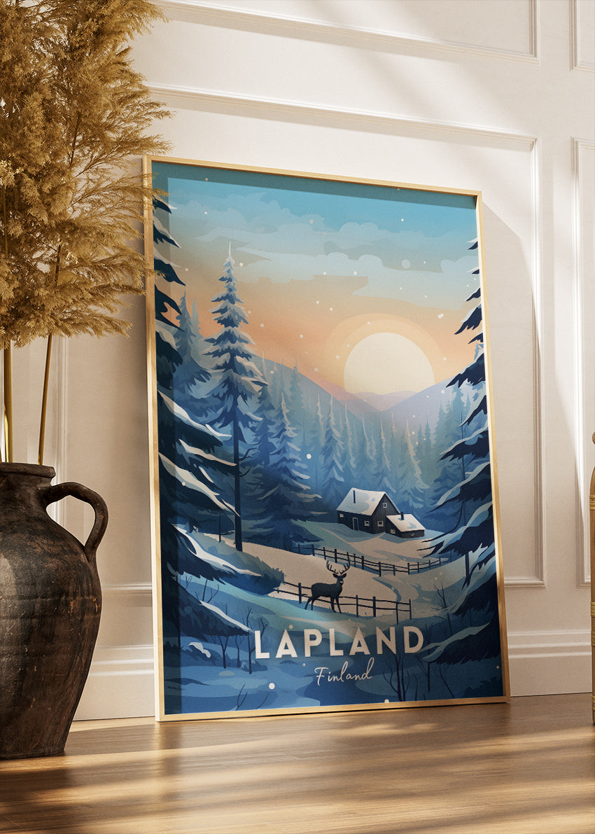 Lapland Finland Winter Cabin Poster & Canvas Print – Snowy Nordic Landscape Art