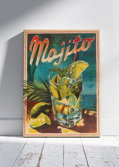 Mojito Vintage Tropical Cocktail Poster & Canvas Print | Retro Cuban Bar Wall Art
