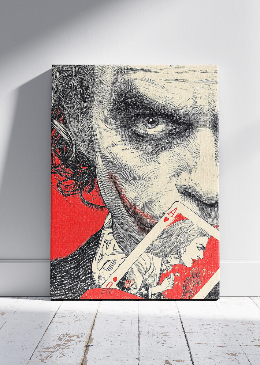 Joker – Ink Illustration with Red Accent Canvas & Poster Print – AI PRINT LAB