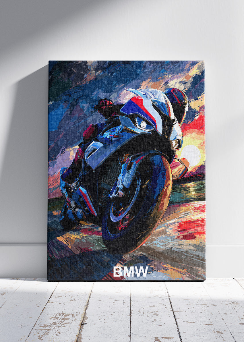 BMW Superbike Sunset Ride Art Poster & Canvas