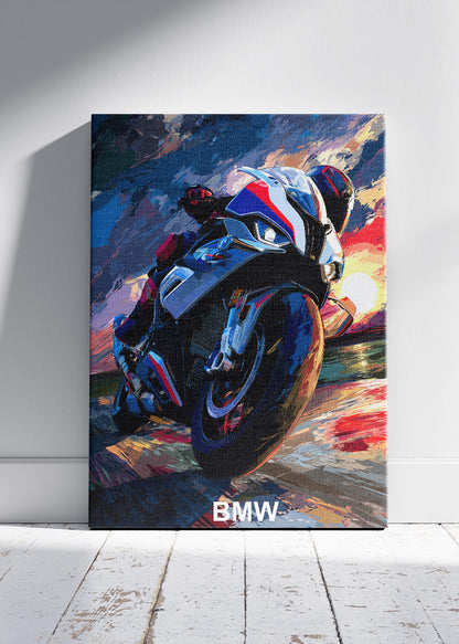 BMW Superbike Sunset Ride Art Poster & Canvas
