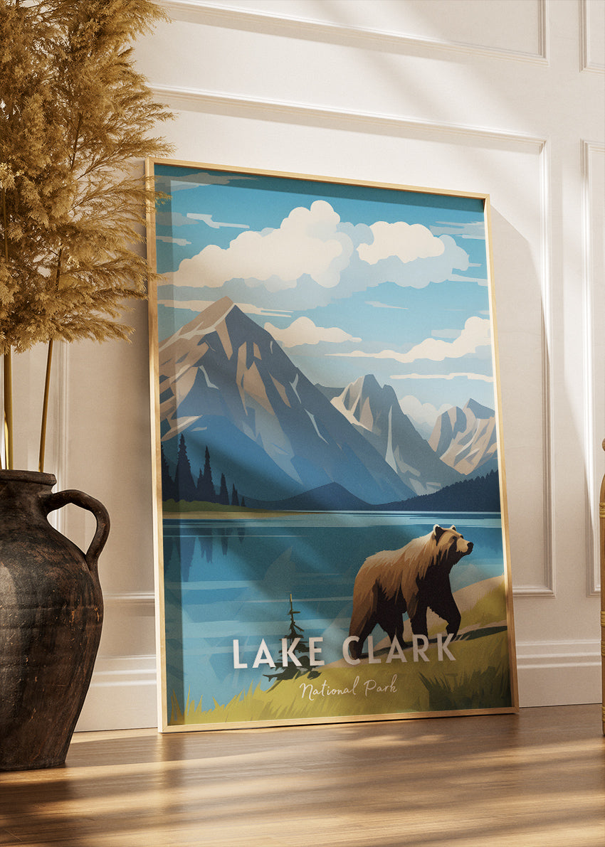 Lake Clark National Park Poster & Canvas Print – Alaska Mountain Lake Bear Landscape Wall Art