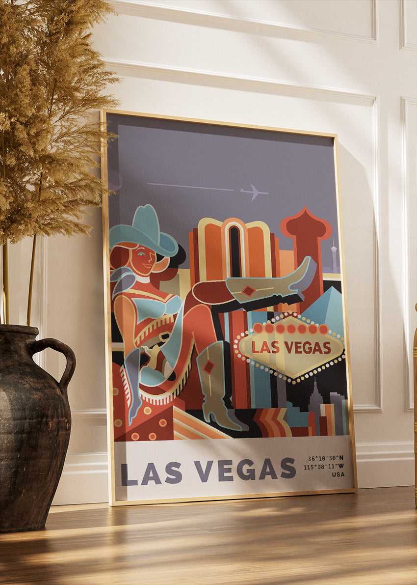 Las Vegas Nevada Poster & Canvas Print – Retro Showgirl & Neon Strip Illustration