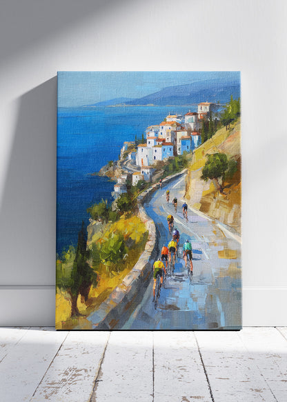Coastal Road Cycling Art Print & Canvas – Peloton Above the Sea