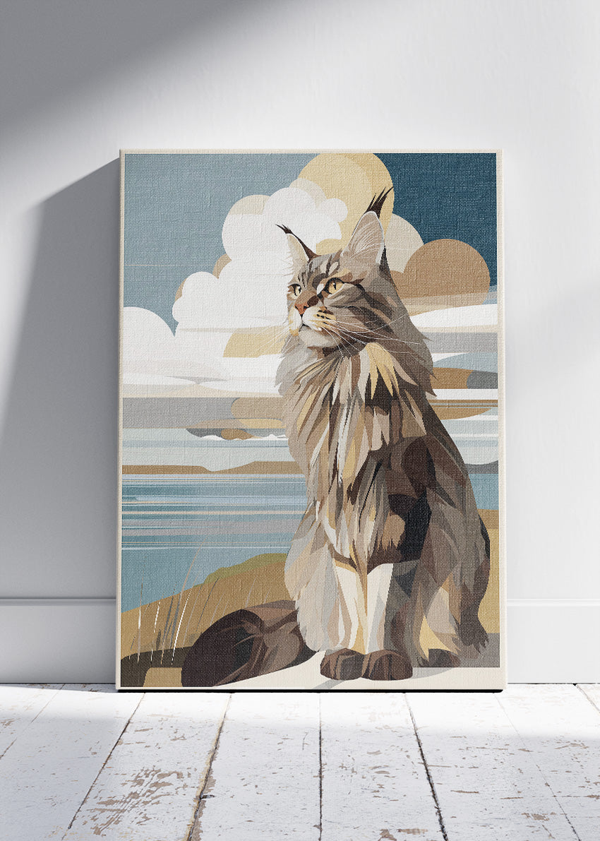 Maine Coon Cat Poster & Canvas Print – Coastal Modern Pet Art