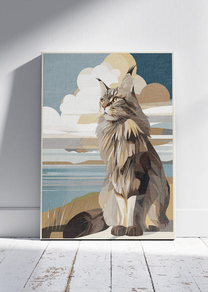 Maine Coon Cat Poster & Canvas Print – Coastal Modern Pet Art