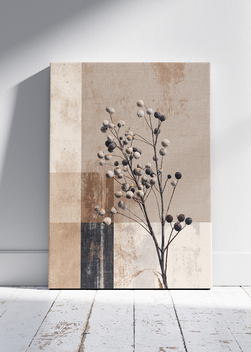 Neutral Botanical Branch Wall Art – Modern Earth Tone Canvas Print | Minimalist Nature Portrait Poster