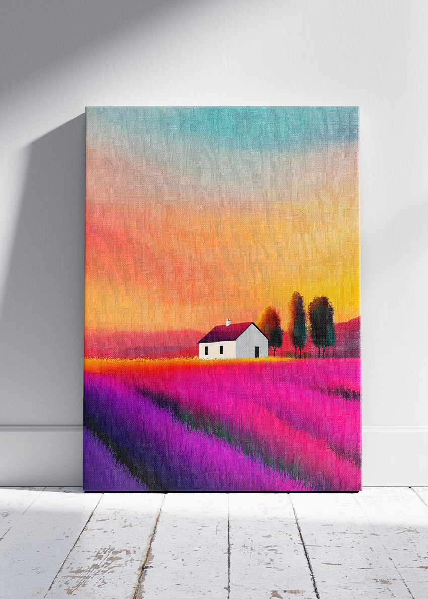 Vibrant Lavender Fields at Sunset – Modern Colourful Landscape Wall Art – AI PRINT LAB