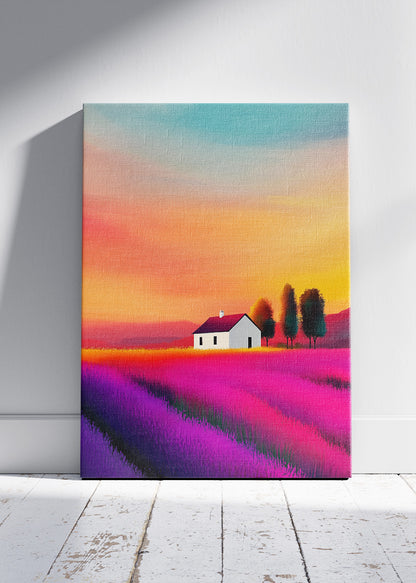 Vibrant Lavender Fields at Sunset – Modern Colourful Landscape Wall Art – AI PRINT LAB