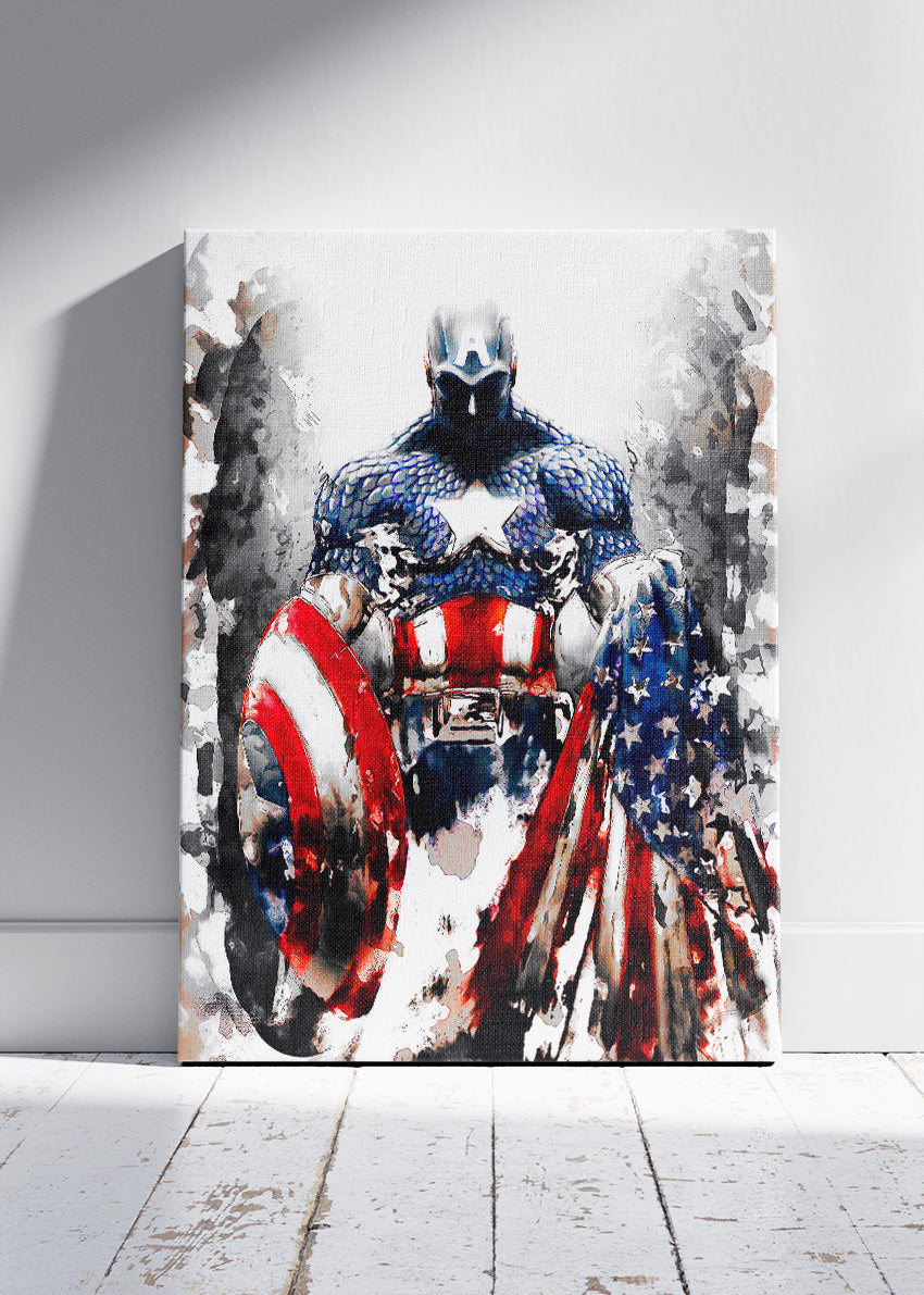 Captain America – Patriotic Warrior Canvas & Poster Print – AI PRINT LAB