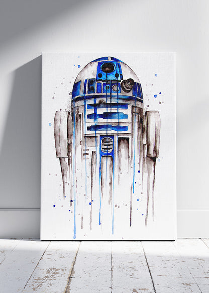 R2-D2 – Minimal Watercolor Droid Canvas & Poster Print – AI PRINT LAB