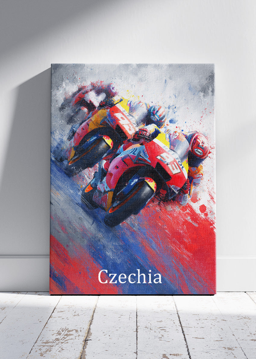 Czechia Moto Racing Duel Art Poster & Canvas