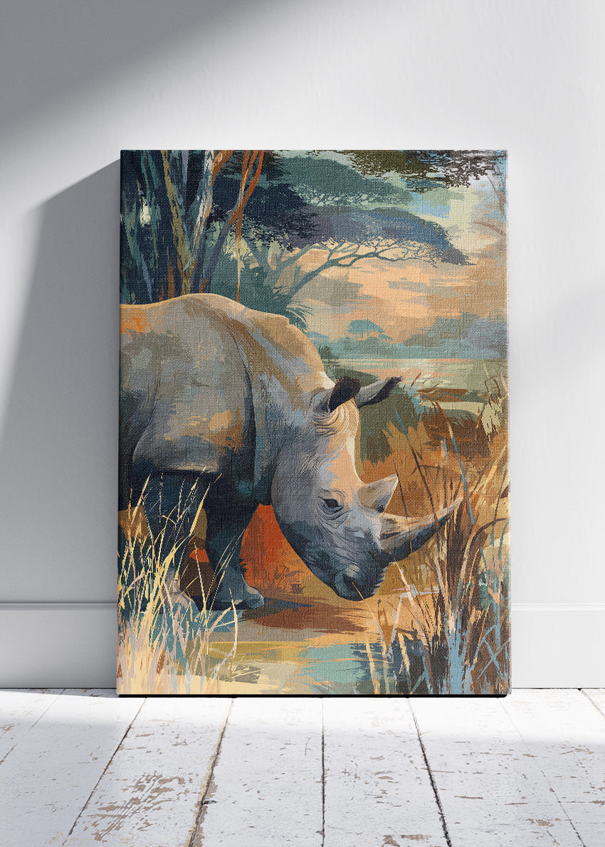 Majestic Rhino Safari Landscape Canvas & Poster Print – AI PRINT LAB