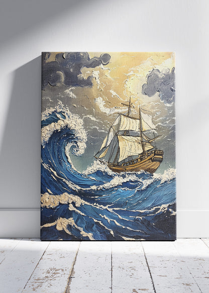 Stormy Ocean Sailing Ship – Dramatic Nautical Wave Wall Art – AI PRINT LAB