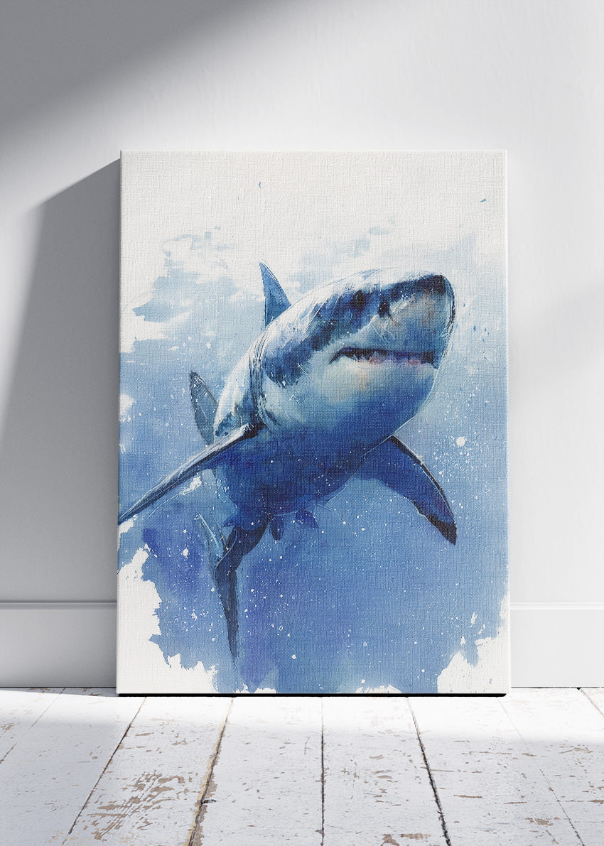 Blue Water Shark Poster & Canvas Print – Ocean Wildlife Watercolor Art