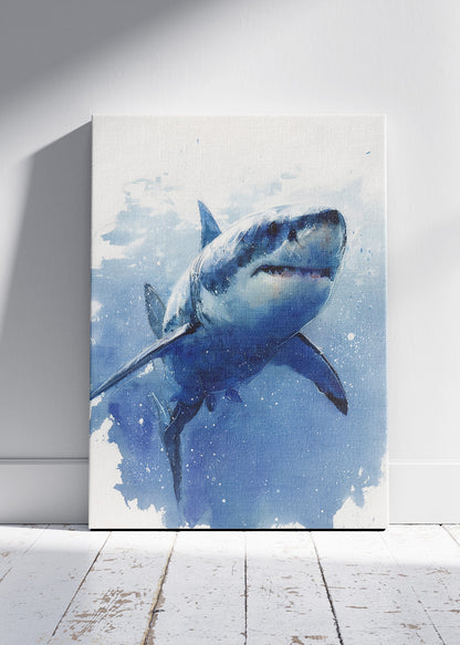 Blue Water Shark Poster & Canvas Print – Ocean Wildlife Watercolor Art