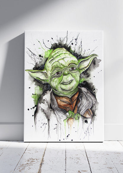 Yoda – Watercolor Ink Portrait Canvas & Poster Print – AI PRINT LAB