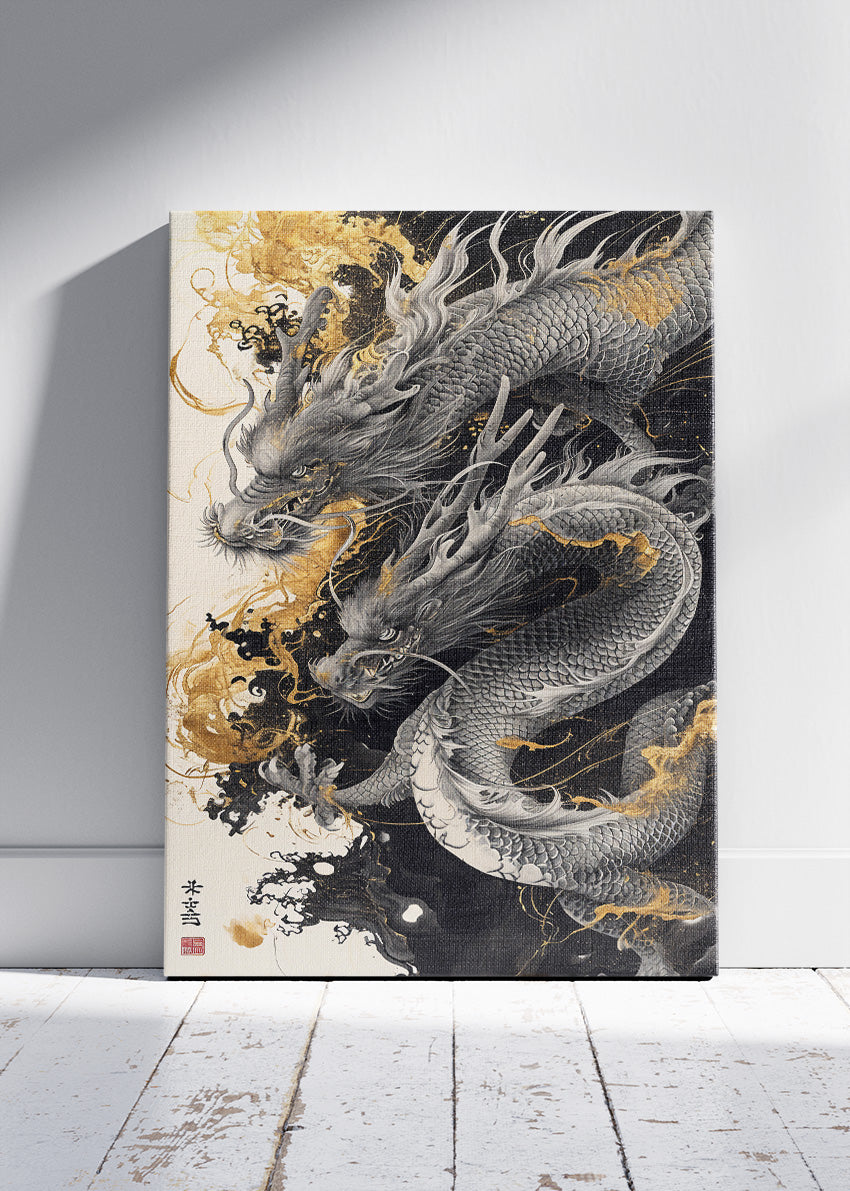 Golden Ink Dragon Canvas & Poster Print – AI PRINT LAB