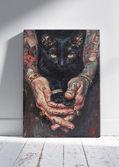 Mystic Black Cat Tattoo Art Canvas & Poster Print – AI PRINT LAB