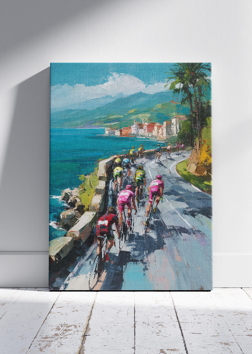 Mediterranean Sprint Cycling Art Print & Canvas – Coastal Race Line