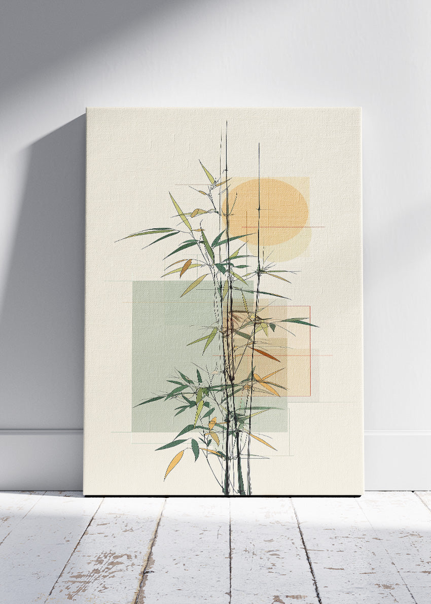 Minimalist Bamboo Wall Art – Modern Japandi Botanical Canvas Print | Zen Geometric Portrait Poster