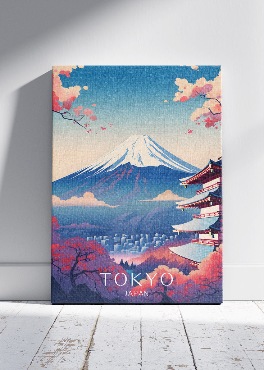 Tokyo Japan Poster & Canvas Print – Illustrated Mount Fuji & Pagoda Art