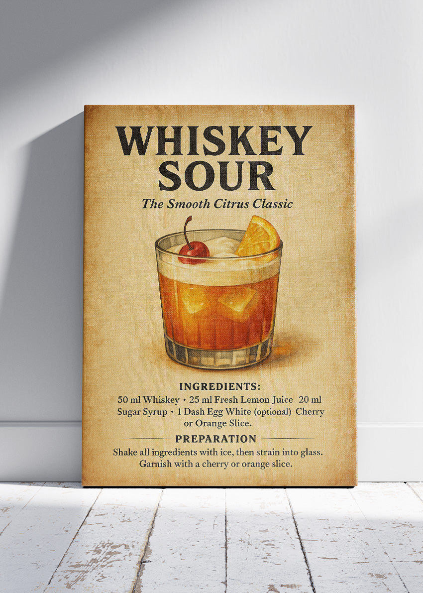 Whiskey Sour Cocktail Poster & Canvas Print – Classic Vintage Bar Wall Art – AI PRINT LAB