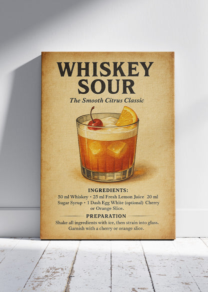 Whiskey Sour Cocktail Poster & Canvas Print – Classic Vintage Bar Wall Art – AI PRINT LAB