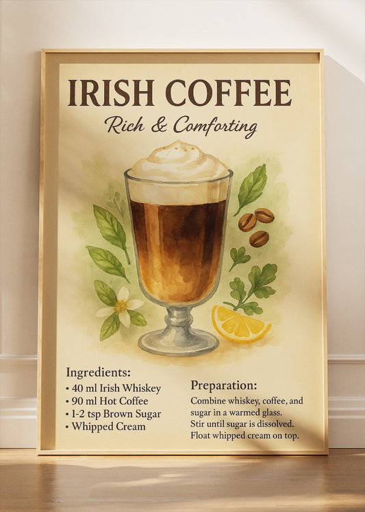 Irish Coffee Vintage Poster & Canvas Print | Warm Coffee Cocktail Wall Art