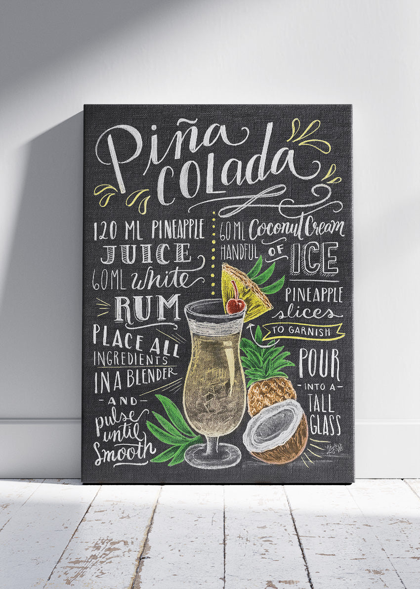 Piña Colada Recipe Chalkboard Poster & Canvas Print | Tropical Cocktail Wall Art