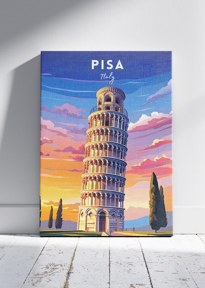 Pisa Italy Poster & Canvas Print – Illustrated Leaning Tower Art