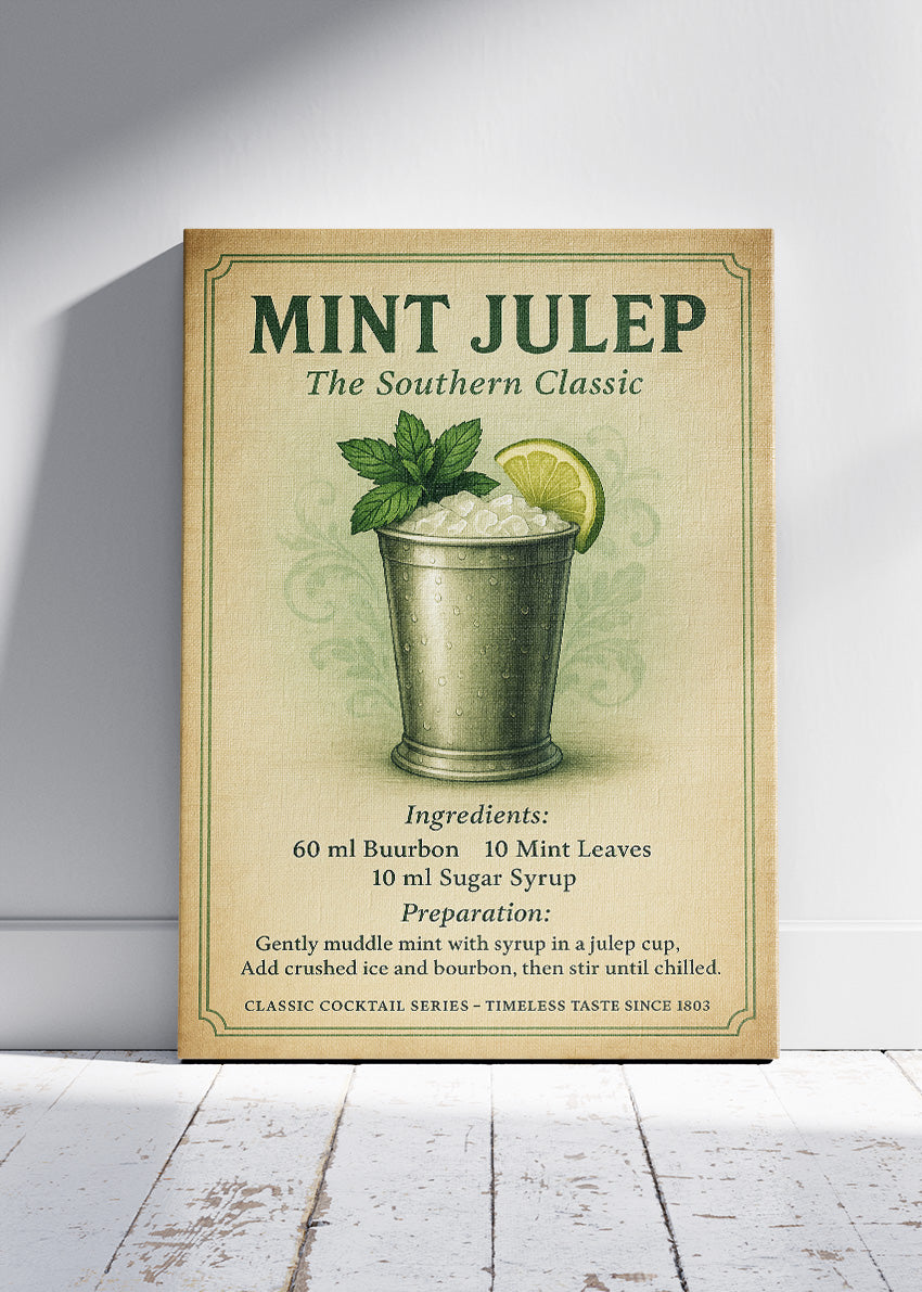 Mint Julep Southern Classic Cocktail Poster & Canvas Print | Vintage Bar Wall Art