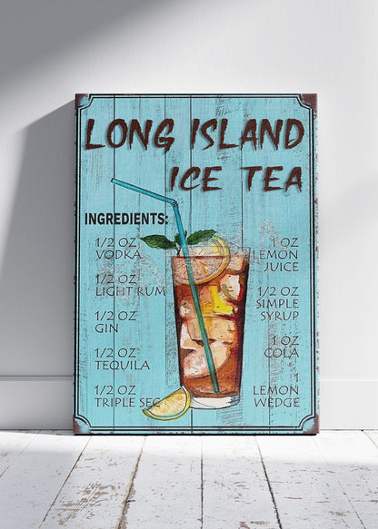 Long Island Iced Tea Rustic Cocktail Poster & Canvas Print | Vintage Bar Wall Art