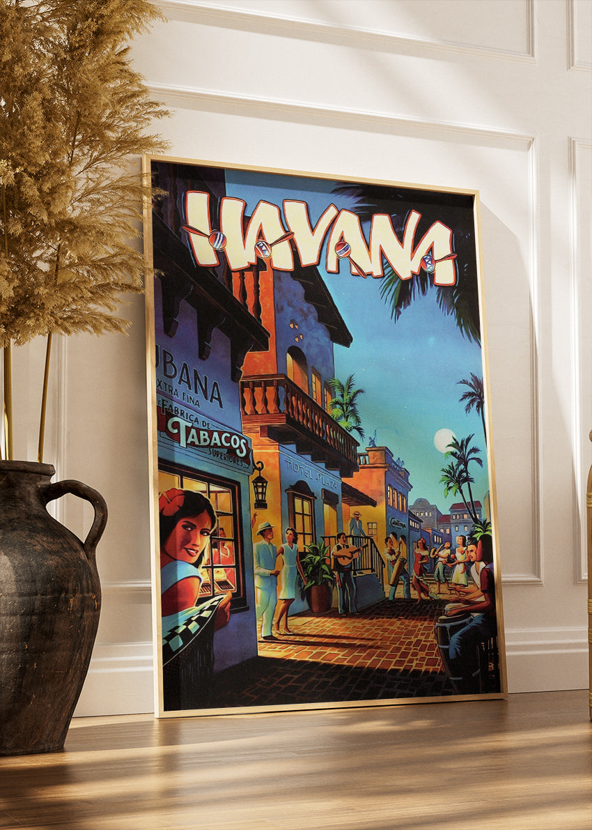 Havana Cuba Vintage Nightlife Poster & Canvas Print – Retro Street Music & Classic Caribbean Illustration