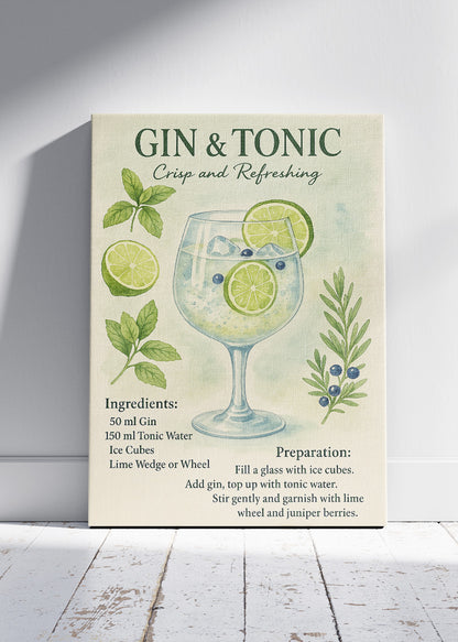 Gin & Tonic Watercolor Botanical Poster & Canvas Print | Elegant Kitchen Wall Art