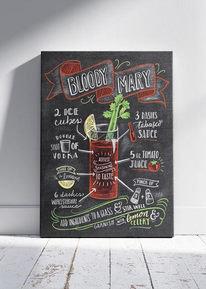 Bloody Mary Chalkboard Cocktail Poster & Canvas Print | Classic Recipe Bar Wall Art