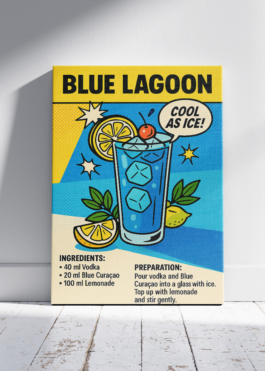Blue Lagoon Pop Art Cocktail Poster & Canvas Print | Cool As Ice Retro Bar Wall Art