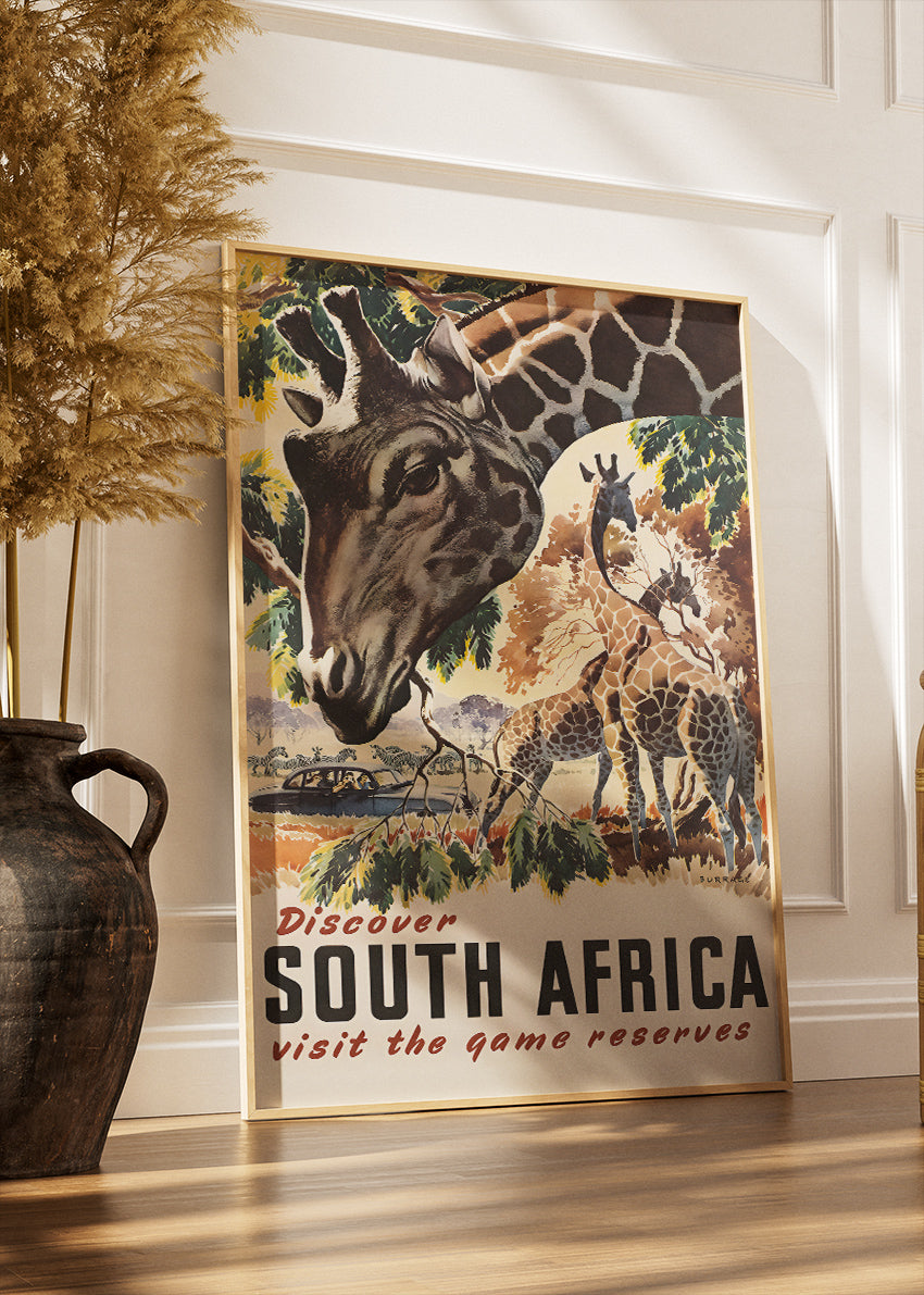 Discover South Africa Giraffe Poster & Canvas Print – Vintage Wildlife Travel Art