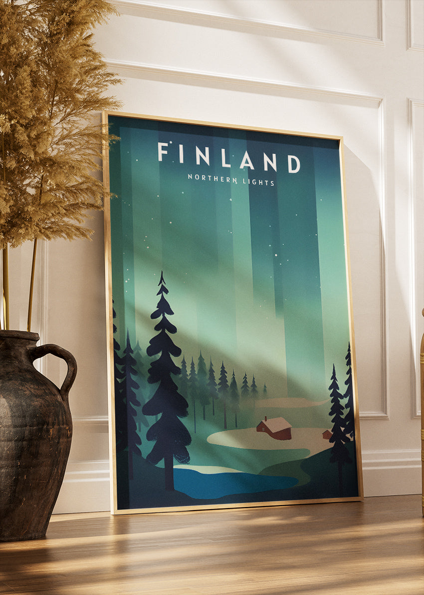 Finland Northern Lights Poster & Canvas Print – Minimal Winter Landscape Art