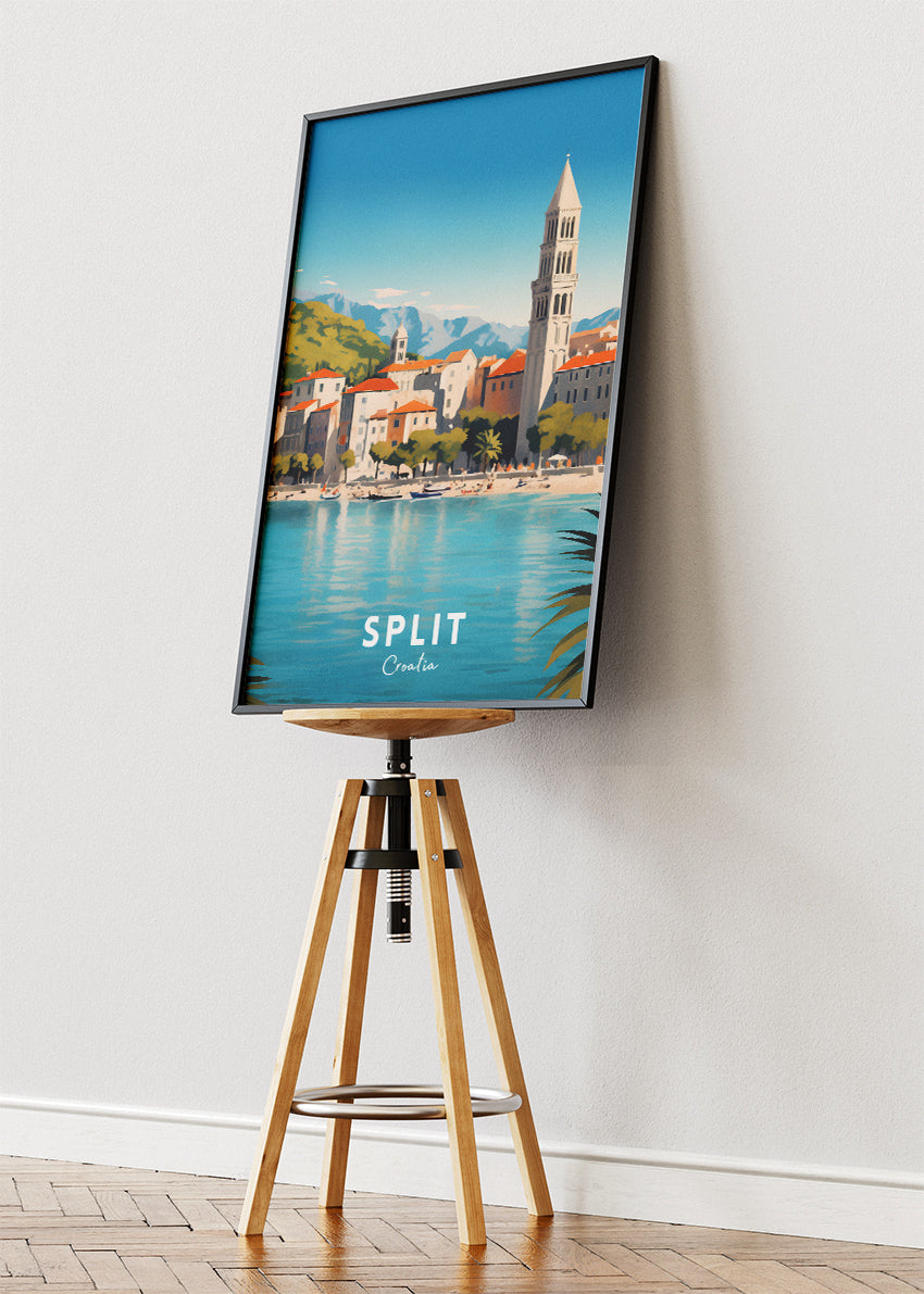 Split Croatia Travel Poster & Canvas Print – Coastal City Illustration Wall Art