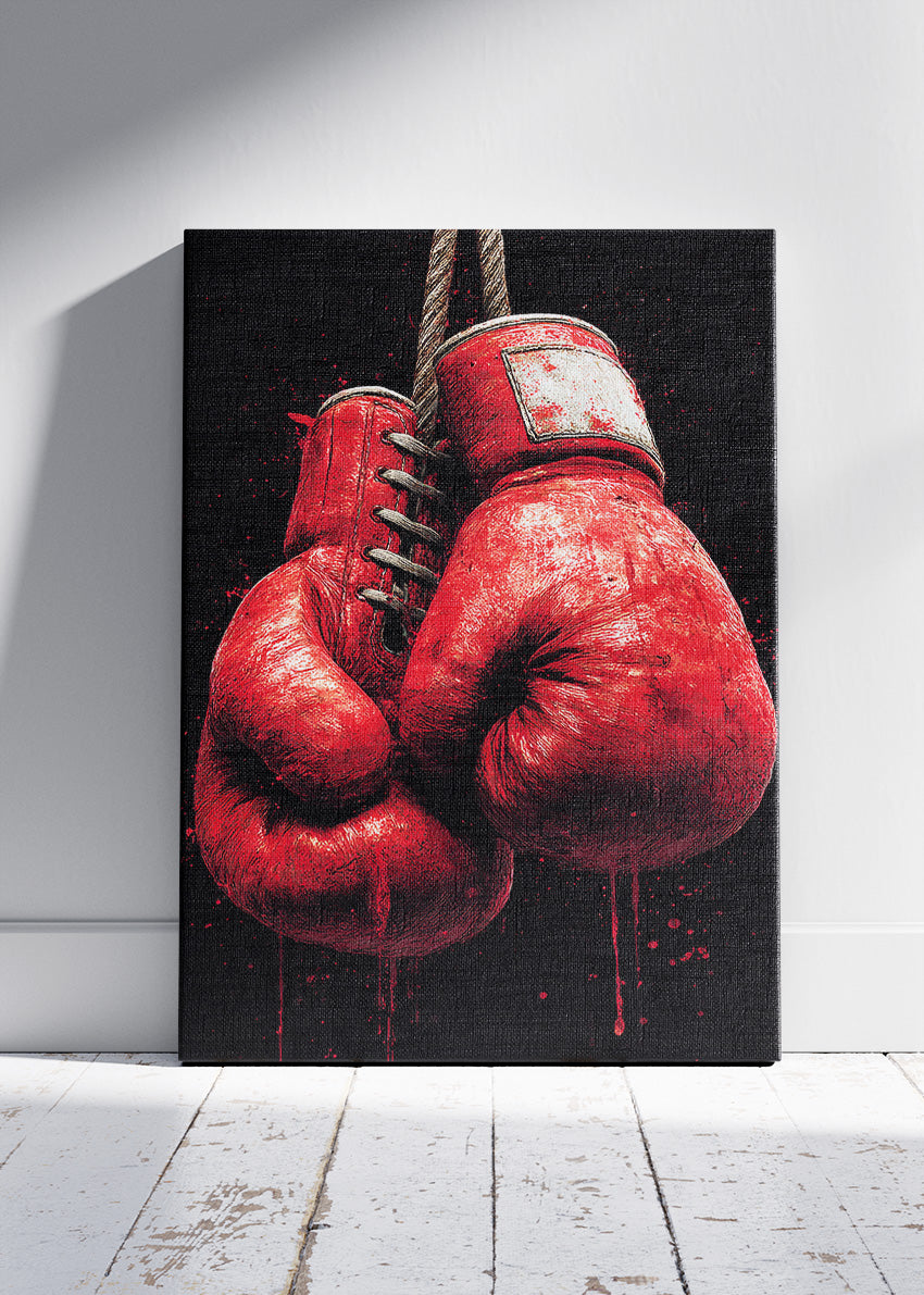 Hanging Boxing Gloves Poster & Canvas Art Print – Grit, Power, and Fight Spirit Wall Art
