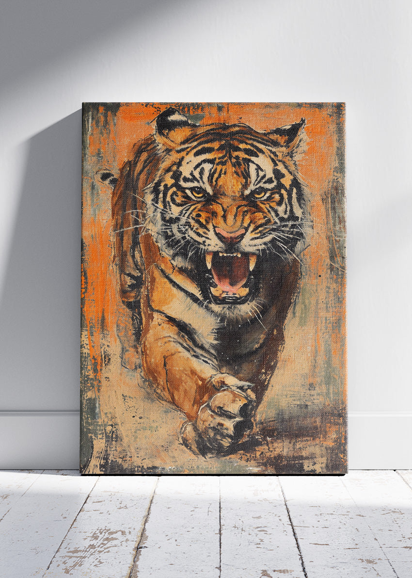 Roaring Tiger Vintage Grunge Canvas & Poster Print – AI PRINT LAB