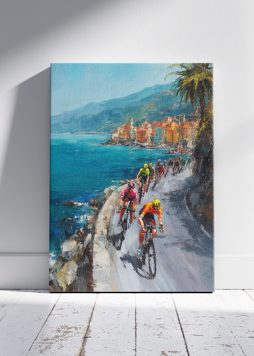 Coastal Breakaway Cycling Art Print & Canvas – Riviera Cliff Race