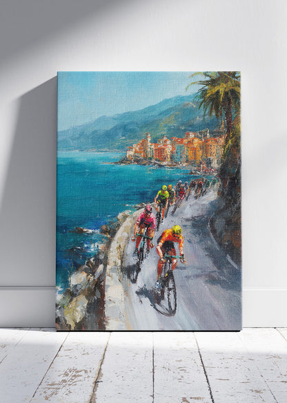 Coastal Breakaway Cycling Art Print & Canvas – Riviera Cliff Race