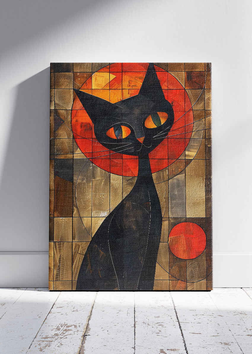 Abstract Black Cat Canvas Print & Poster – Modern Geometric Cat Wall Art – AI PRINT LAB