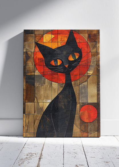 Abstract Black Cat Canvas Print & Poster – Modern Geometric Cat Wall Art – AI PRINT LAB