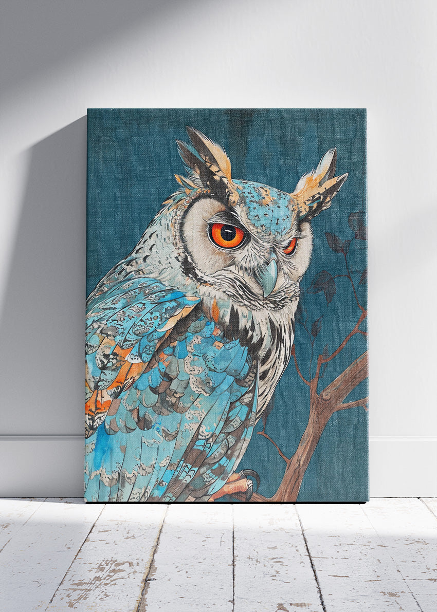 Majestic Blue Owl Canvas Print & Poster – Artistic Owl Wall Art – AI PRINT LAB